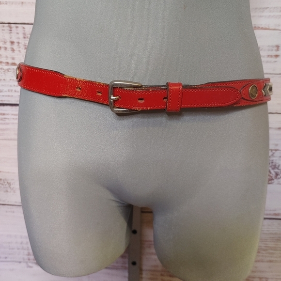 Red Embroidered Leather Belt Size L - Picture 3 of 13